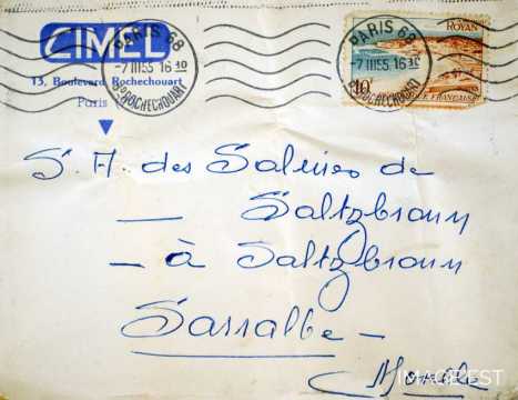 Enveloppe adressée à la Société des salines (Saltzbronn)